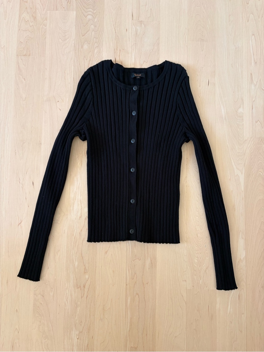 Quince Black Ribbed Button-Front Cardigan